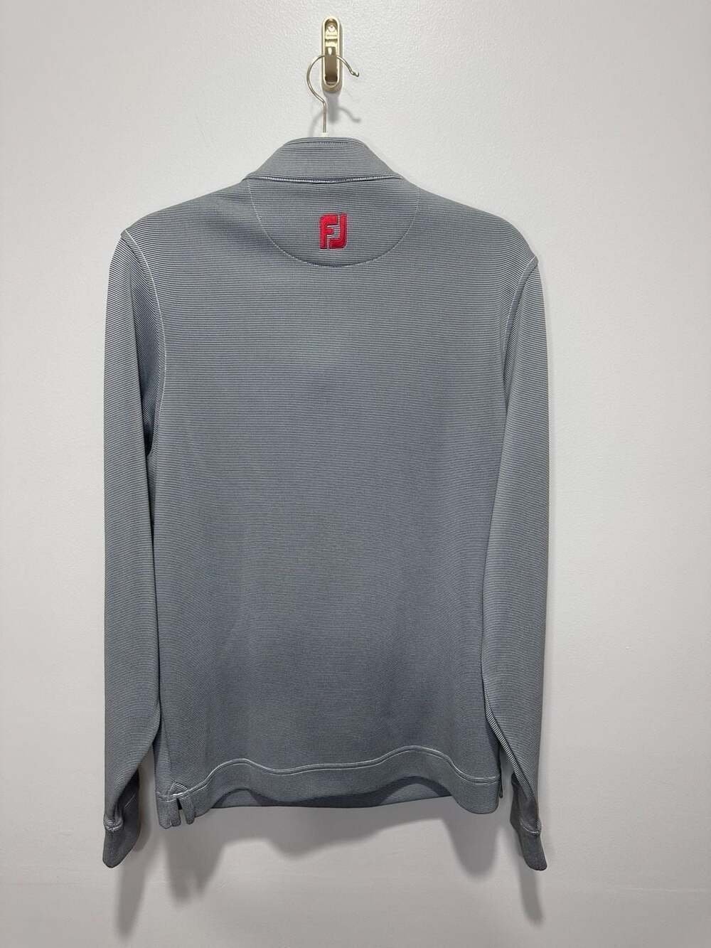 FootJoy Men's Micro-Stripe Quarter-Zip Golf Pullover, Grey/White, Size Medium - Picture 5 of 6